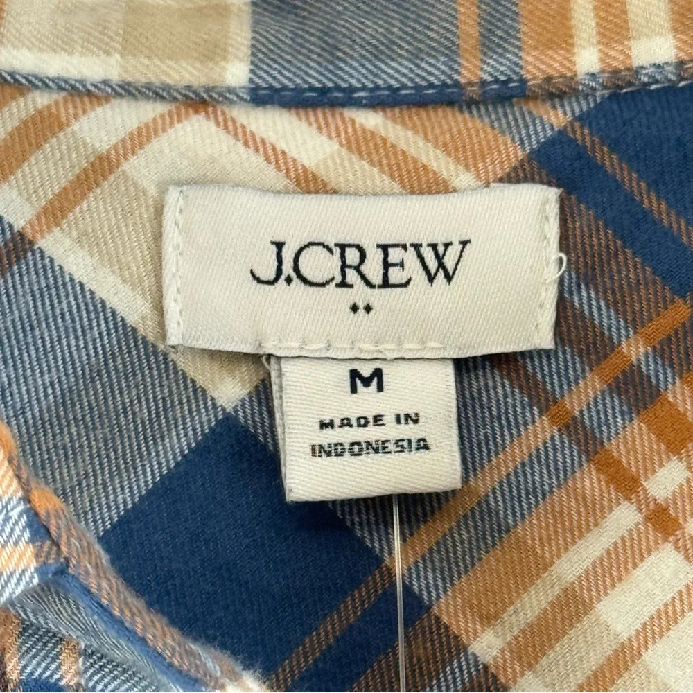 J.Crew Plaid Button Down Shirt Medium Blue Tan‎ Flannel Long Sleeve NWT